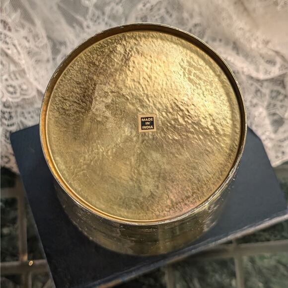 9.5" Tall Vintage Pierced Floral Design Solid Brass Vase, Handmade in India - Picture 8 of 8